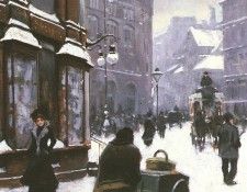 Fischer Paul (Danish) 1860 to 1934 A Street Scene In Winter, Copenhagen SND 1901 O B 40.6 by 26cm. , 