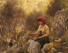 Fisher Horace Young Girls Picking Flowers. , 