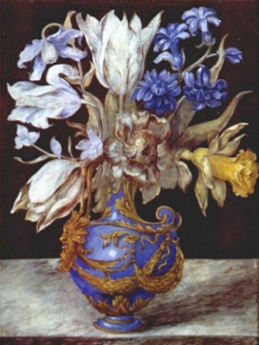 robert bouquet of flowers in blue vase c1660-80. 