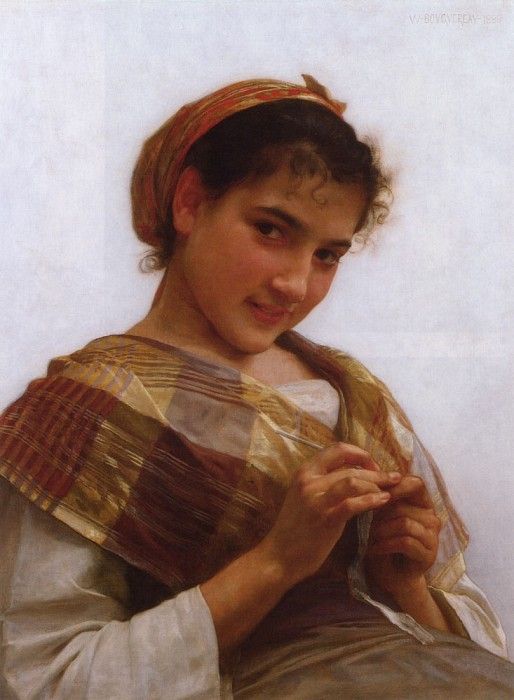 Portrait of a Young Girl Crocheting  . ,  