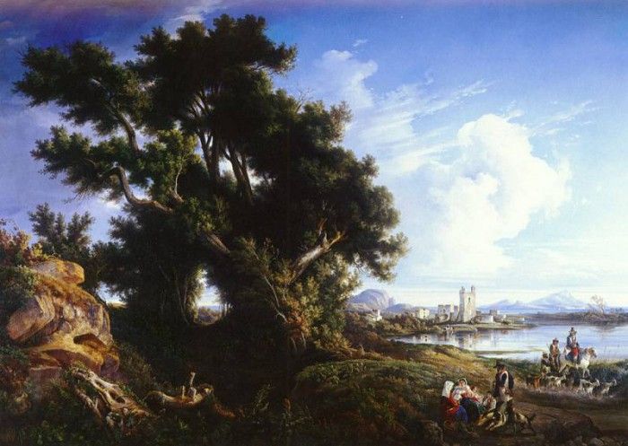 Carelli Consalvo (Italian) 1818 to 1900 Landscape Near Naples With The Isle Of Capri In The Dista. Carelli, 