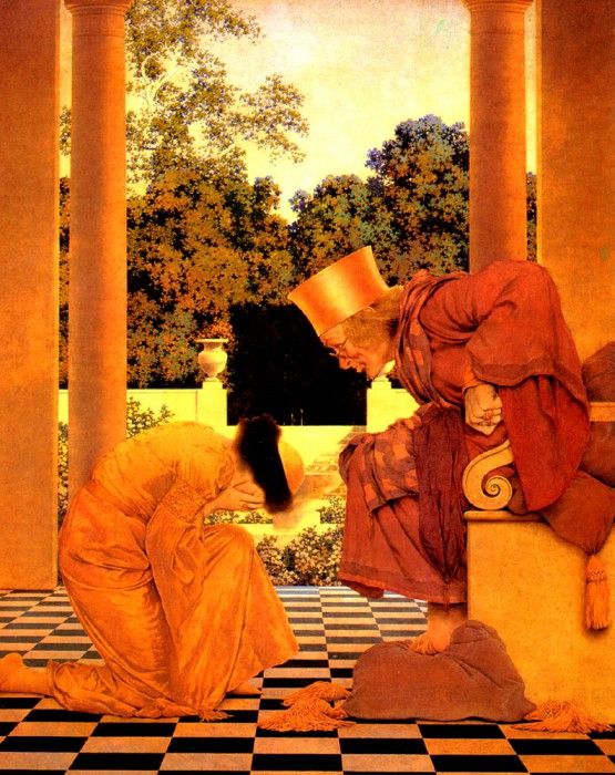 Maxfield Parrish Lady Ursula Kneeling Before Pompdebile, King of Hearts, 1925 sqs. , Maxfield