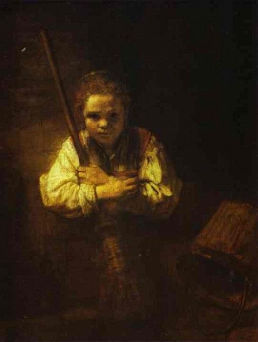 Rembrandt - A Girl with a Broom.    