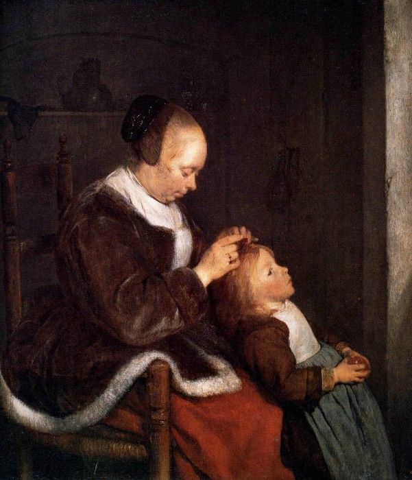 Borch ter Gerard Mother fine combing the hair of her child S. Borch,  