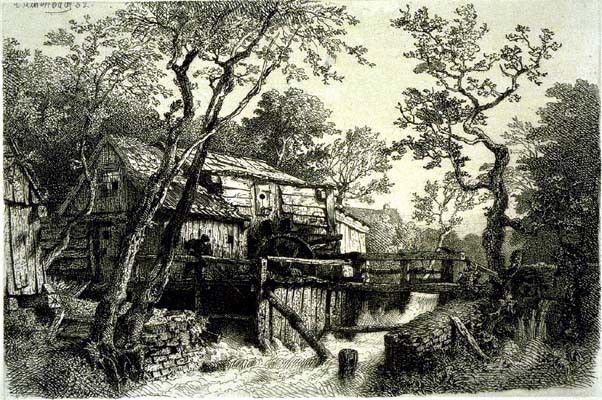 Achenbach Andreas Mill Beside a Stream. Achenbach, 