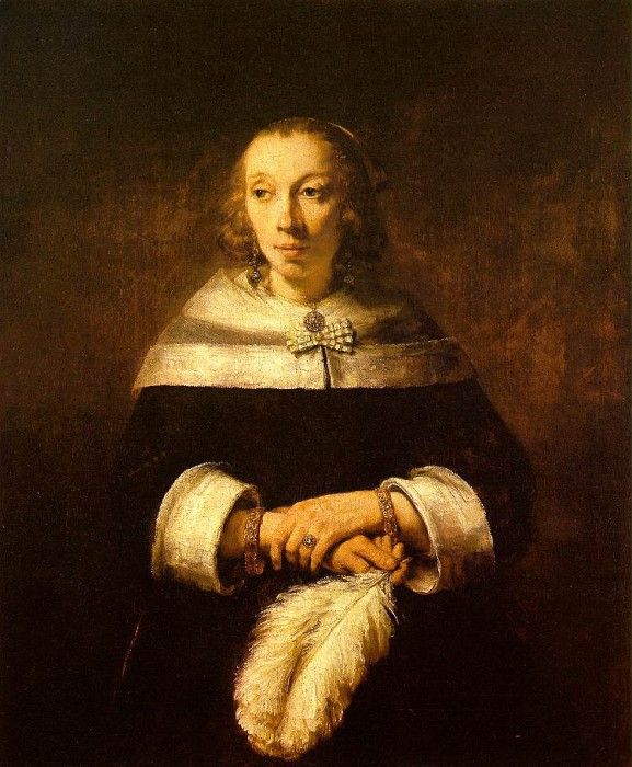 REMBRANDT PORTRAIT OF A LADY WITH AN OSTRICH-FEATHER FAN C.1.    