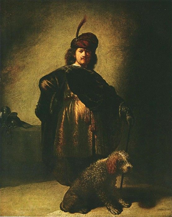 REMBRANDT PORTRAIT IN ORIENTAL COSTUME WITH A DOG.    