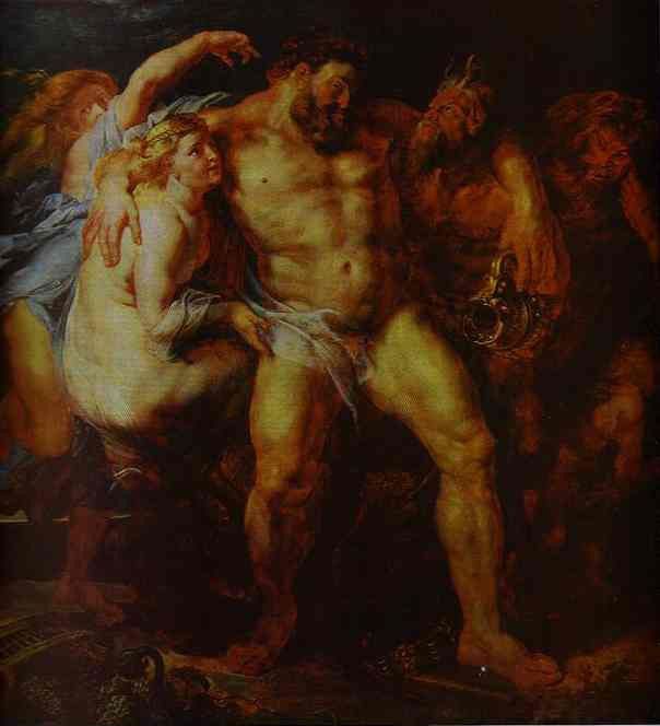 Peter Paul Rubens - Hercules Drunk, Being Led Away By a Nymph and a Satyr. ,  