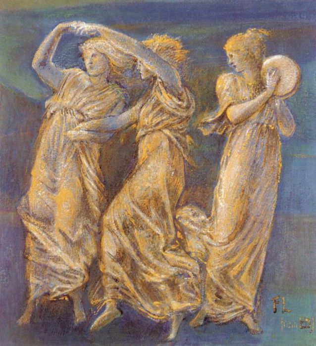 Burne Jones Sir Edward Coley Three Female Figures  Dancing And Playing. -   