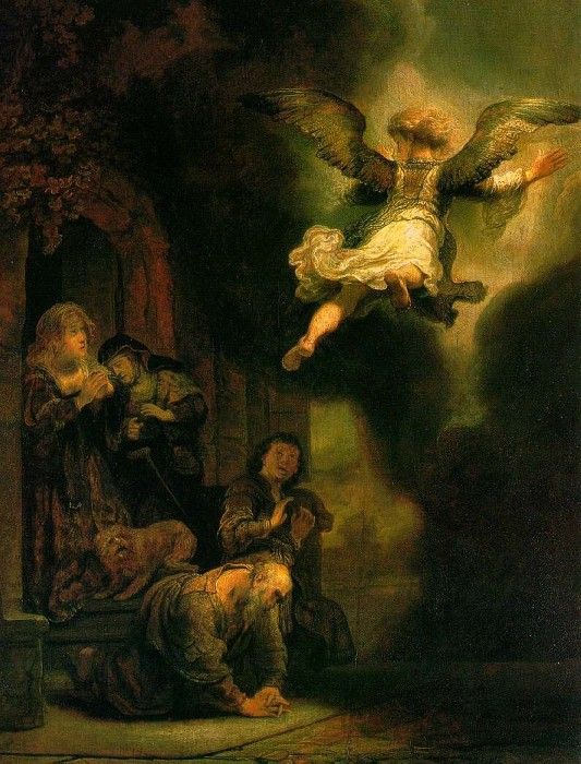 Rembrandt - The Archangel Leaving the Family of Tob.    