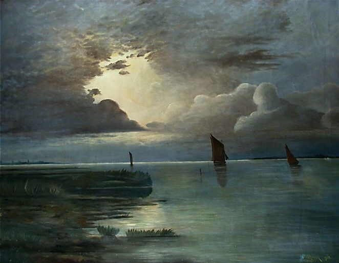 Achenbach Andreas Sonnenuntergang am Meer mit aufziehendem Gewitter. Achenbach, 
