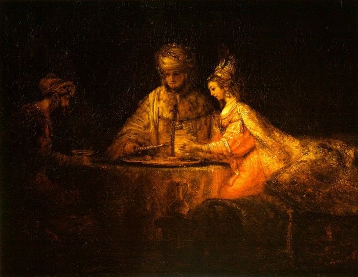 Rembrandt - Assuerus, Haman and Esther.    