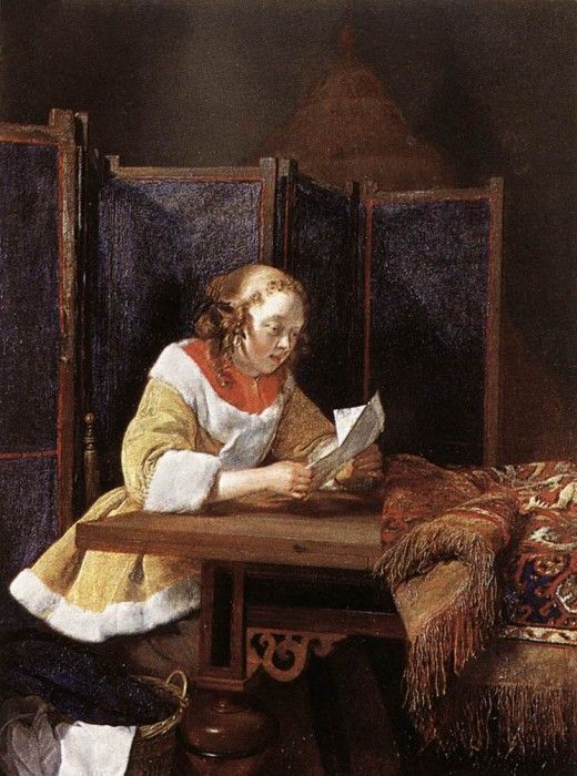 TERBORCH Gerard A Lady Reading A Letter. Borch,  