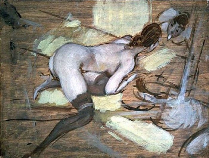Nude Woman reclining on Yellow Cushions. Boldini, 