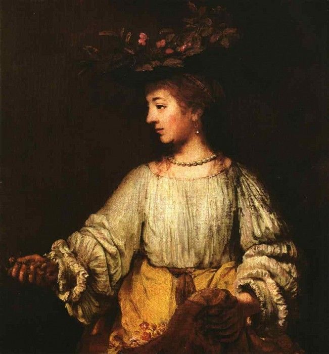 Rembrandt Portrait of Hendrickje Stofells as Flora, 1659, Me.    