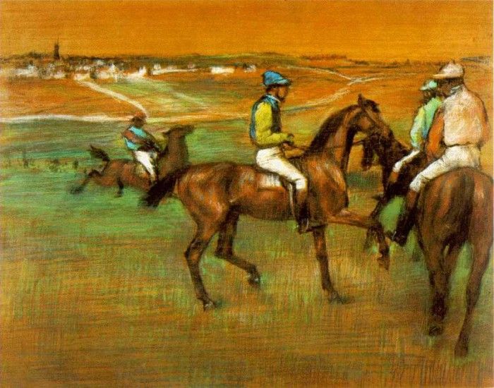 Degas Race horses, 1885-88, Pastel on panel, Philadelphia Mu. , --