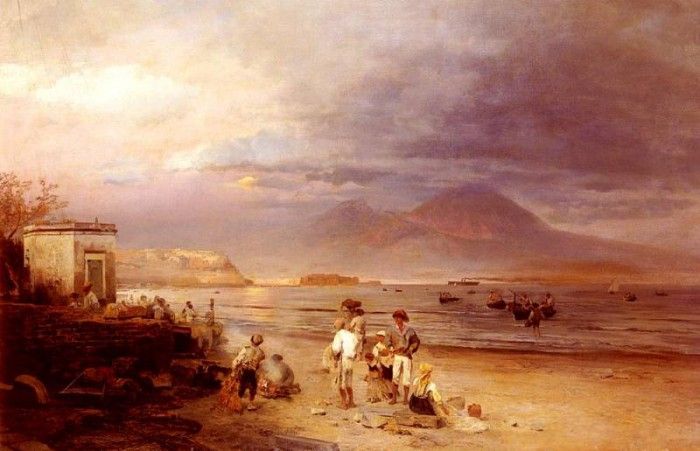 Achenbach Oswald Fishermen With The Bay Of Naples And Vesuvius Beyond. Achenbach, 