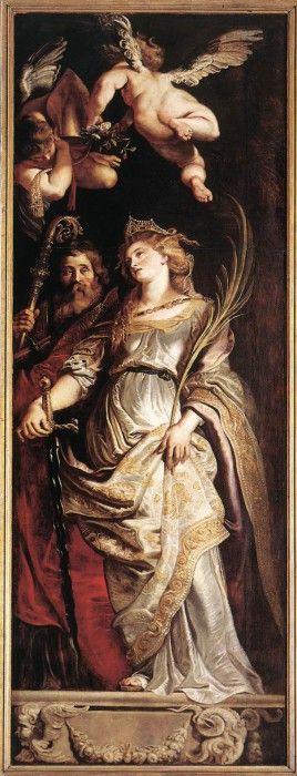 Rubens Raising of the Cross Sts Eligius and Catherine. ,  