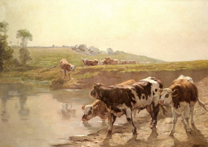 Brozik Vaclav Cattle In A Pasture. Brozik,  Vacslav