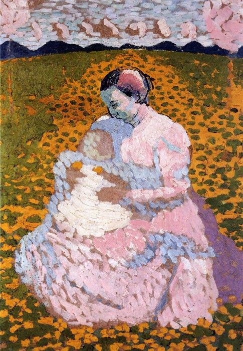 Amiet Cuno Mother and child on a meadow Sun. Amiet, 