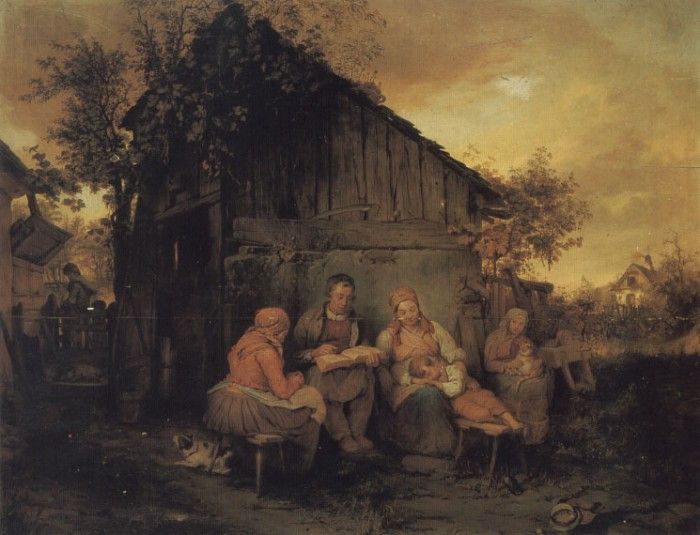 A Family Resting At Sunset. Danhauser, 