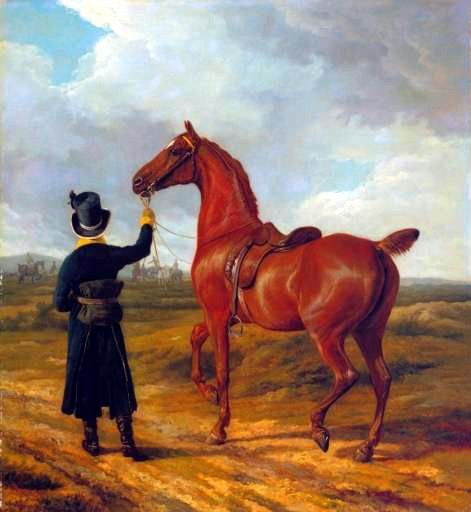 Agasse Jacques Laurent Lord Rivers- Groom Leading a Chestnut Hunter towards a Coursing Party in Hampshire. Agasse, -