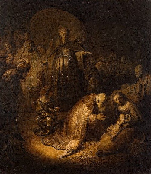 Rembrandt Adoration of the magi, 1632, 45x39 cm, Eremitaget.    