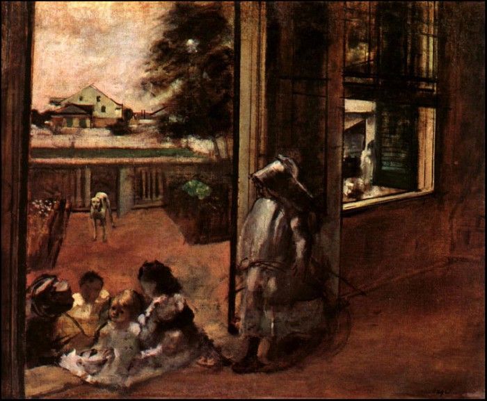 Degas Children Sat Down in the House Door, 1872-73. , --