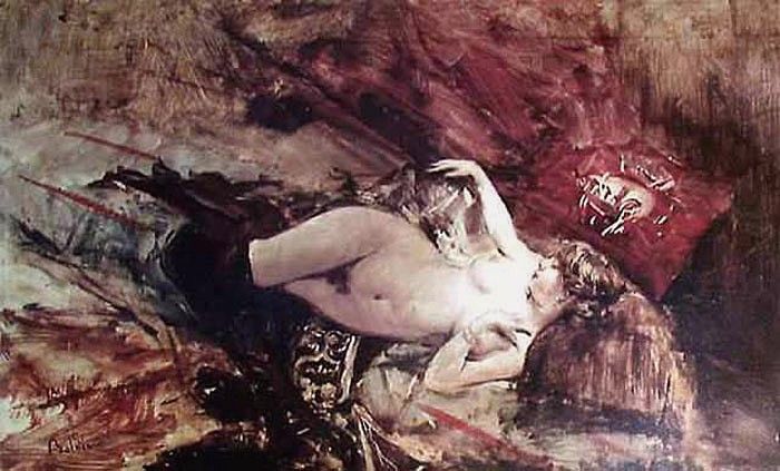 Naked Young Lady with Blanket. Boldini, 