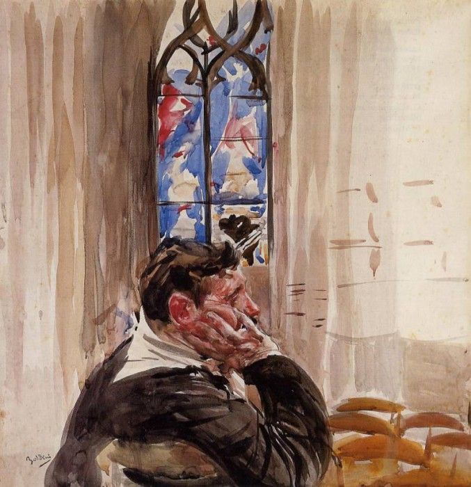 Portrait of a Man in Church 1900. Boldini, 