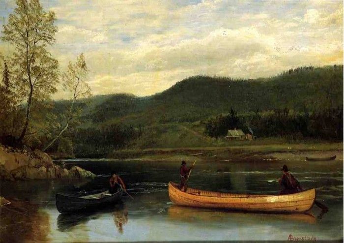 Bierstadt Albert Men in Two Canoes. , 