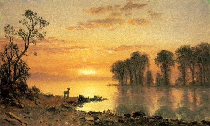 Bierstadt Albert Sunset Deer and River. , 
