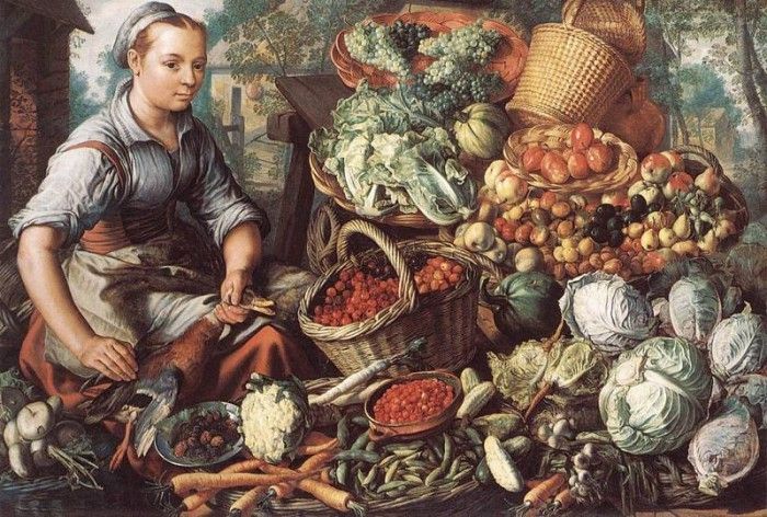 BEUCKELAER Joachim Market Woman With Fruit Vegetables And Poultry. Beuckelaer 