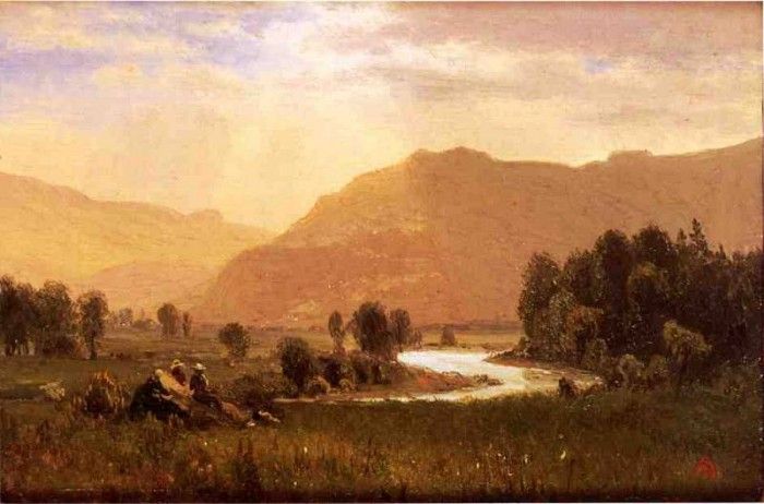 Bierstadt Albert Figures in a Hudson River Landscape. , 