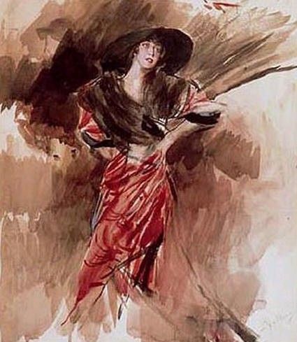 Signora in Abito Rosso 1916. Boldini, 
