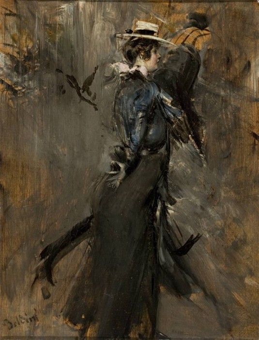 Lady Wearing a Straw Bonnet Morning Promenade 1902 05. Boldini, 