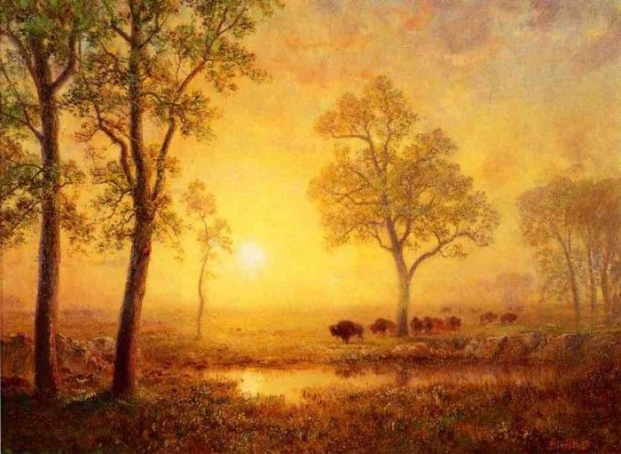 Bierstadt Albert Sunset on the Mountain. , 