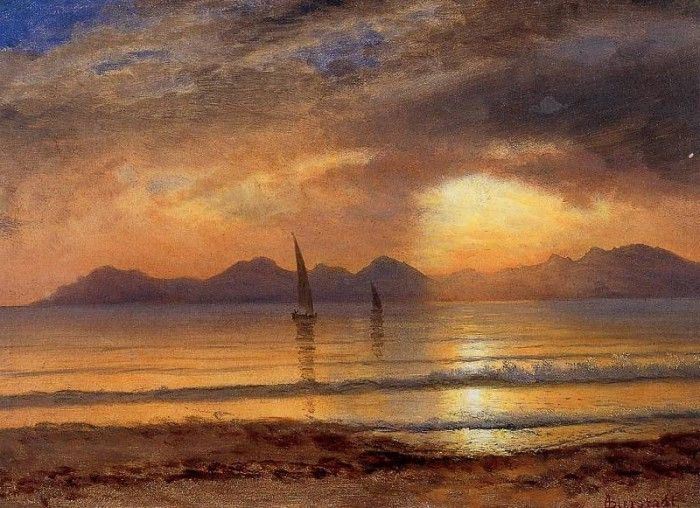 Bierstadt Albert Sunset over a Mountain Lake. , 
