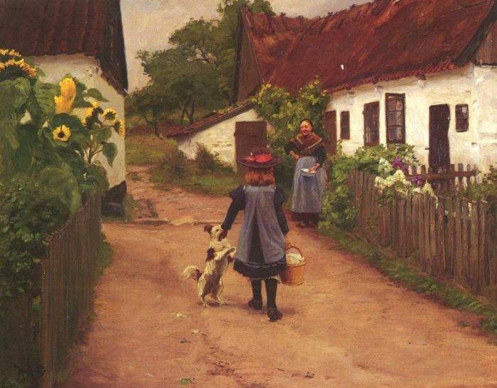 Brendekilde Hans Anderson (Danish) 1857 to 1920 Visiting Grandmother O C 48.3 by 59.7 cm. Brendekilde  