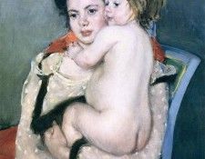 Cassatt Mary Reine Lefebvre Holding a Nude Baby.  