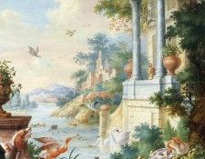 Henstenburgh Herman Riverlandscape with birds Sun. Henstenburgh 