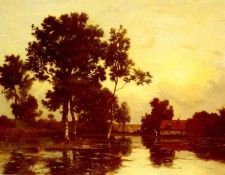 Richet Leon Paysage De Riviere Au Crepuscule. ����, ����