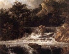 RUISDAEL Jacob Isaackszon van Waterfall With Castle Built On The Rock. ,  