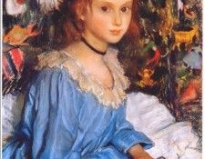 serebryakova katya in blue dress by christmas tree 1922.    (1884-1967)