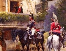 Detaille Jean Baptiste Edouard Mounted First Empire Dragoons In Front Of A Country House.  