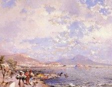 Unterberger Franz Richard (Belgian) 1838-1902 The Bay Of Naples OC 82.5by71cm. ,  