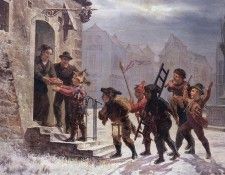 ,   [Children collecting fruit at the door]. , 