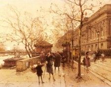 Galien Laloue Eugene Le Louvere Et La Passerelle Des Arts. ,  Laloue