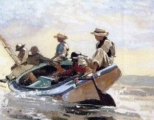 Homer Sailing the catboat, prob.1875, Watercolor and gouache. , 
