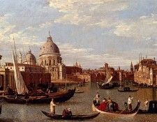 Canal Giovanni Antonio View Of The Grand Canal And Santa Maria Della Salute With Boats And Figures In The Foreground Venice. ���������